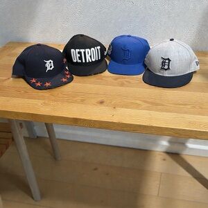 4 MLB Detroit Themed Caps in Black, Blue, and Gray